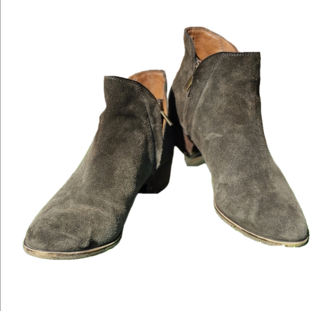LUCKY BRAND  Greenish Gray Suede Ankle Booties, Women's Size 9.5M